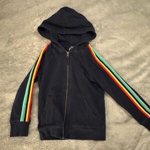 Primary Navy Zip-Up Hoodie with Rainbow Stripe Sleeves - Size 4-5